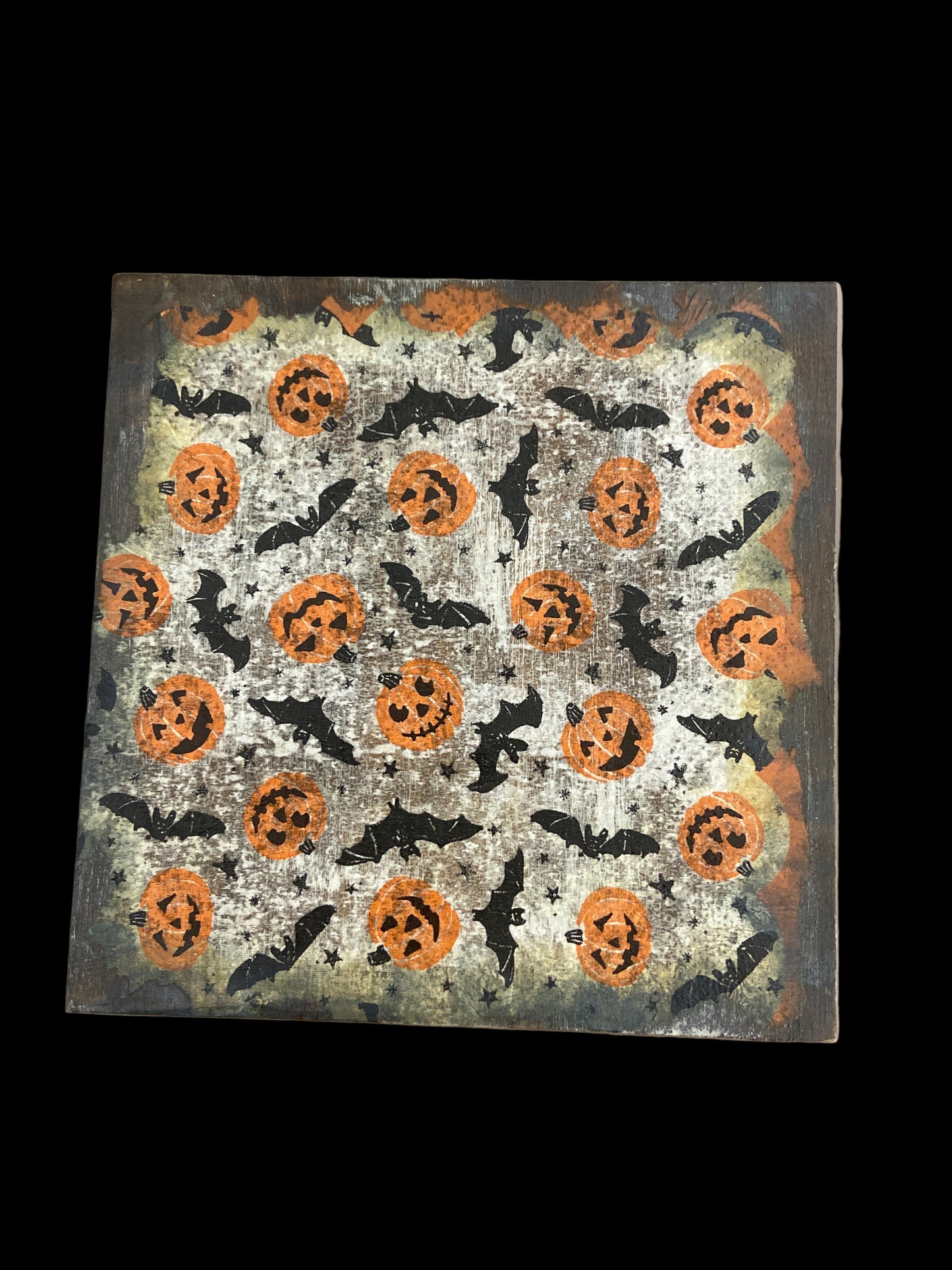 Halloween Shelf Sitter - Black Crows, Pumpkins & Bats 5x5 (double sided)