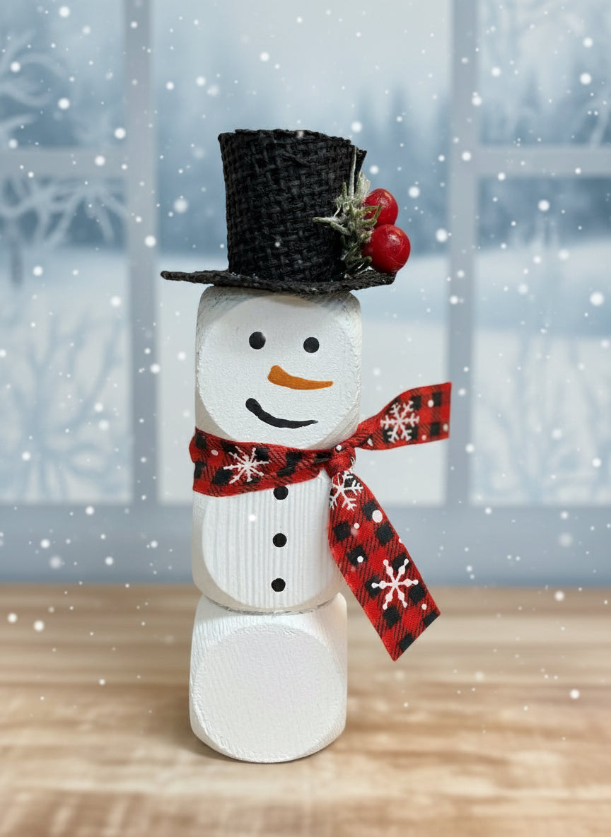 Wooden Block Snowman