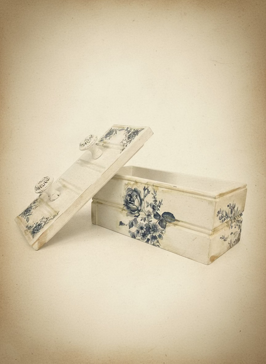 Vintage-Inspired Blue Floral Wooden Box