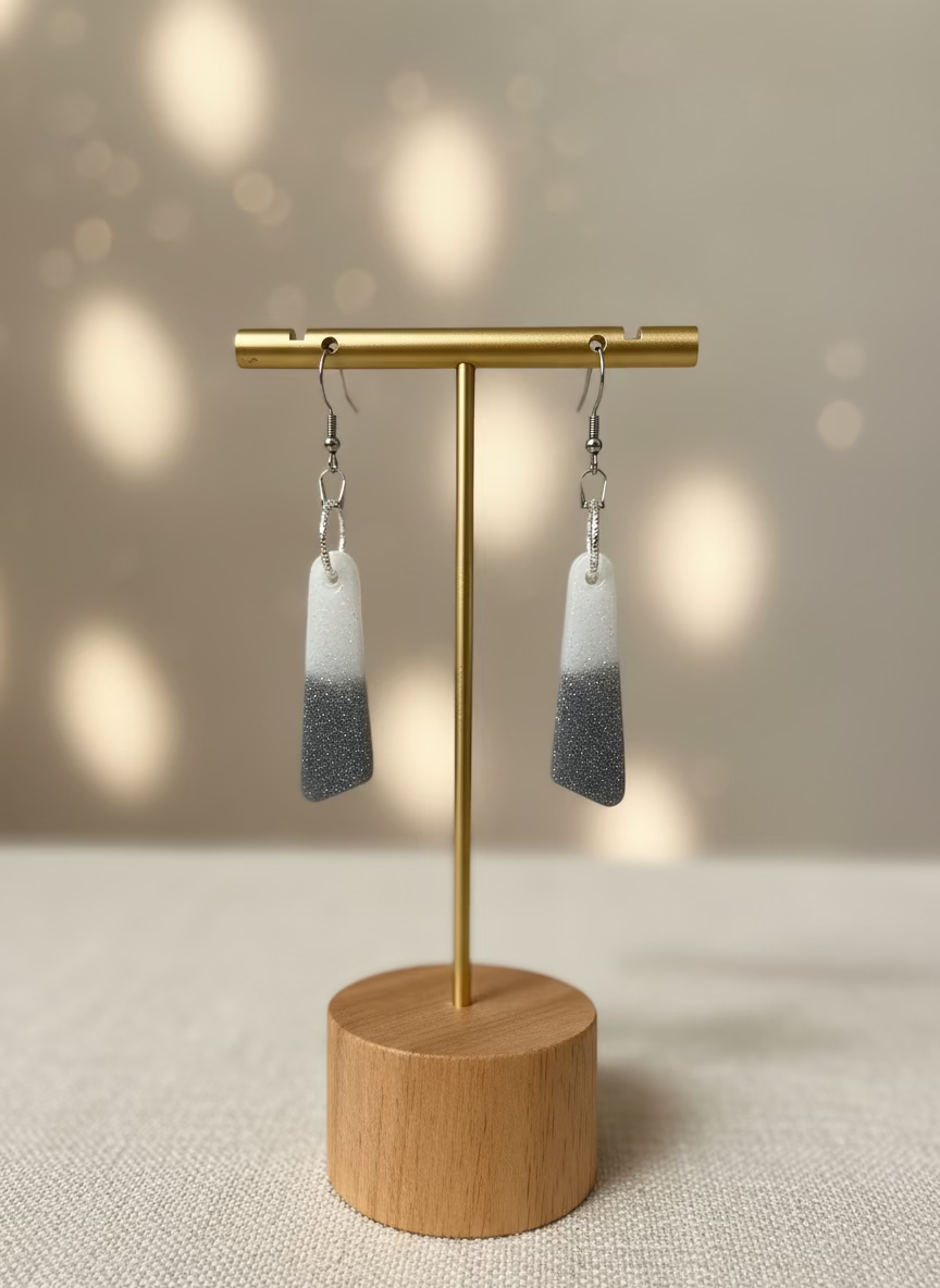 Silver & Snow Angle-Shard Resin Dangle Earrings
