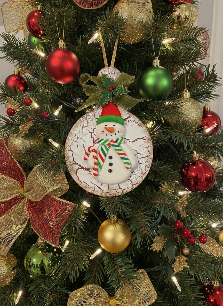 ⛄️Holiday Snowman Hanging Décor – Candy Cane & Holly Accent⛄️