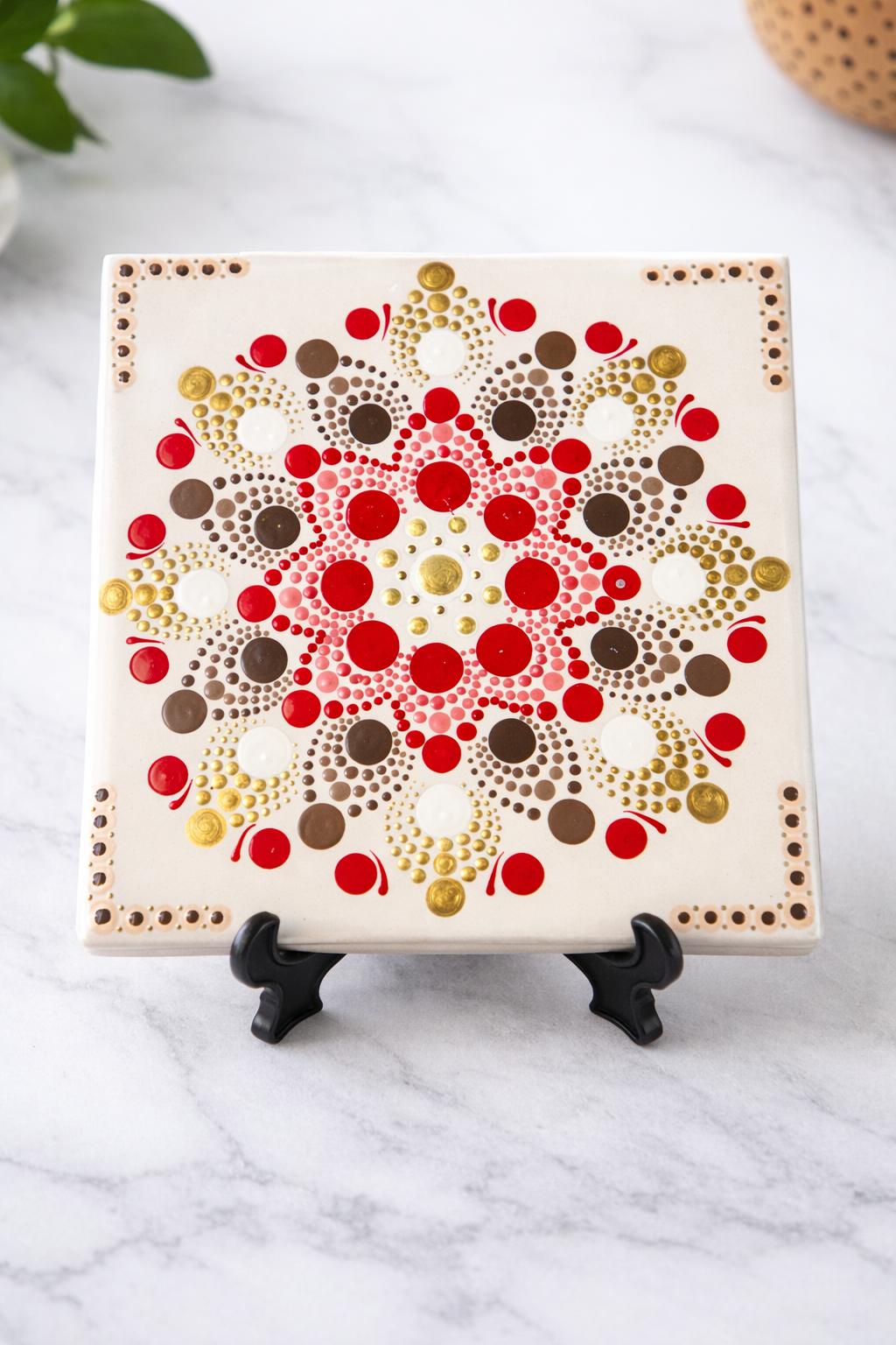 Hand-Painted Mandala Ceramic Tile – 6x6