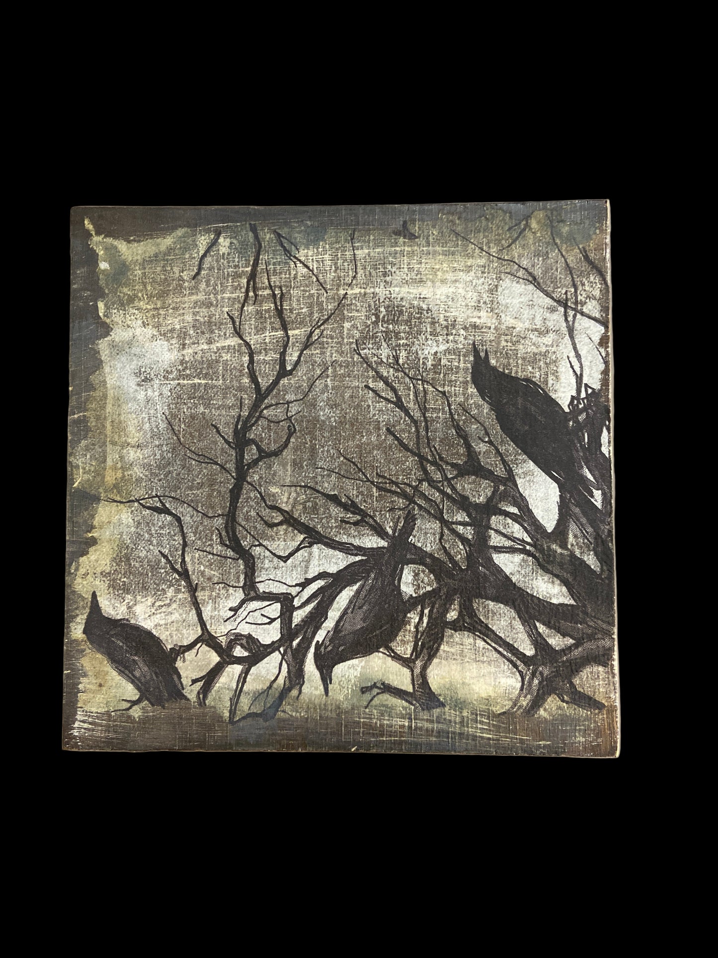 Halloween Shelf Sitter - Black Crows, Pumpkins & Bats 5x5 (double sided)