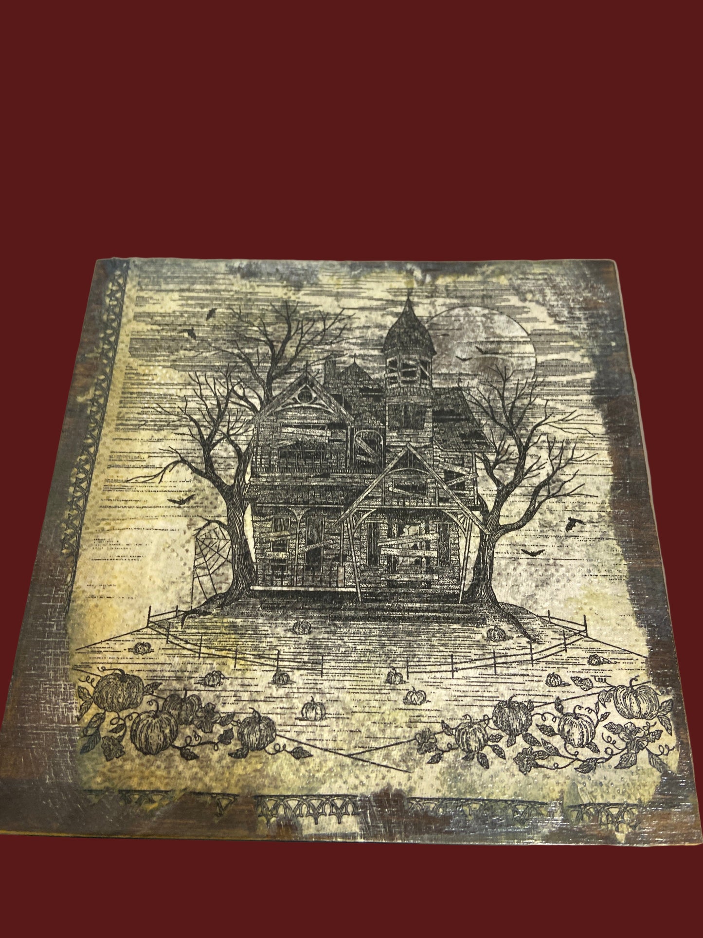 Halloween Shelf Sitter - Cat & Haunted House 5x5 (double sided)