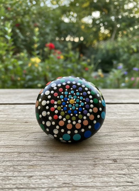 Hand-Painted Mandala Round Stone (approx. 4”Wx1.5”H)