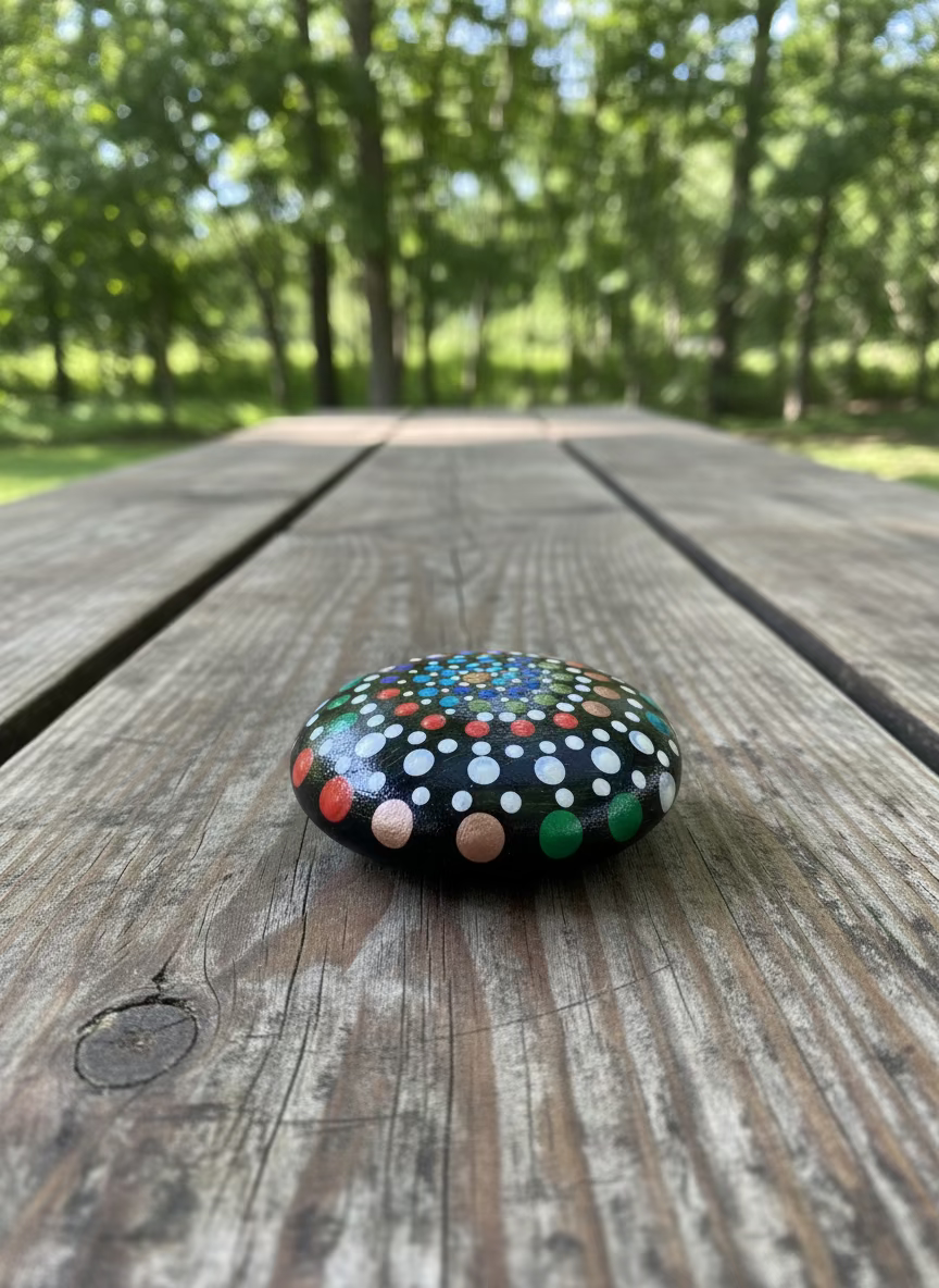 Hand-Painted Mandala Round Stone (approx. 4”Wx1.5”H)