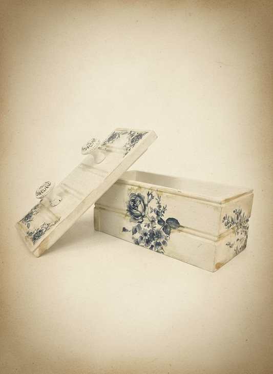 Vintage-Inspired Blue Floral Wooden Box