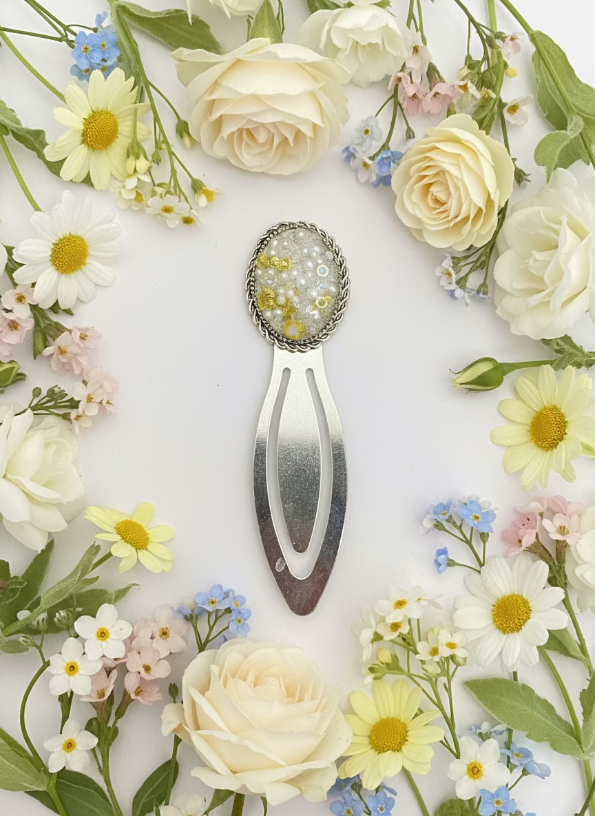 Resin Bezel Silver Bookmark 🌼✨