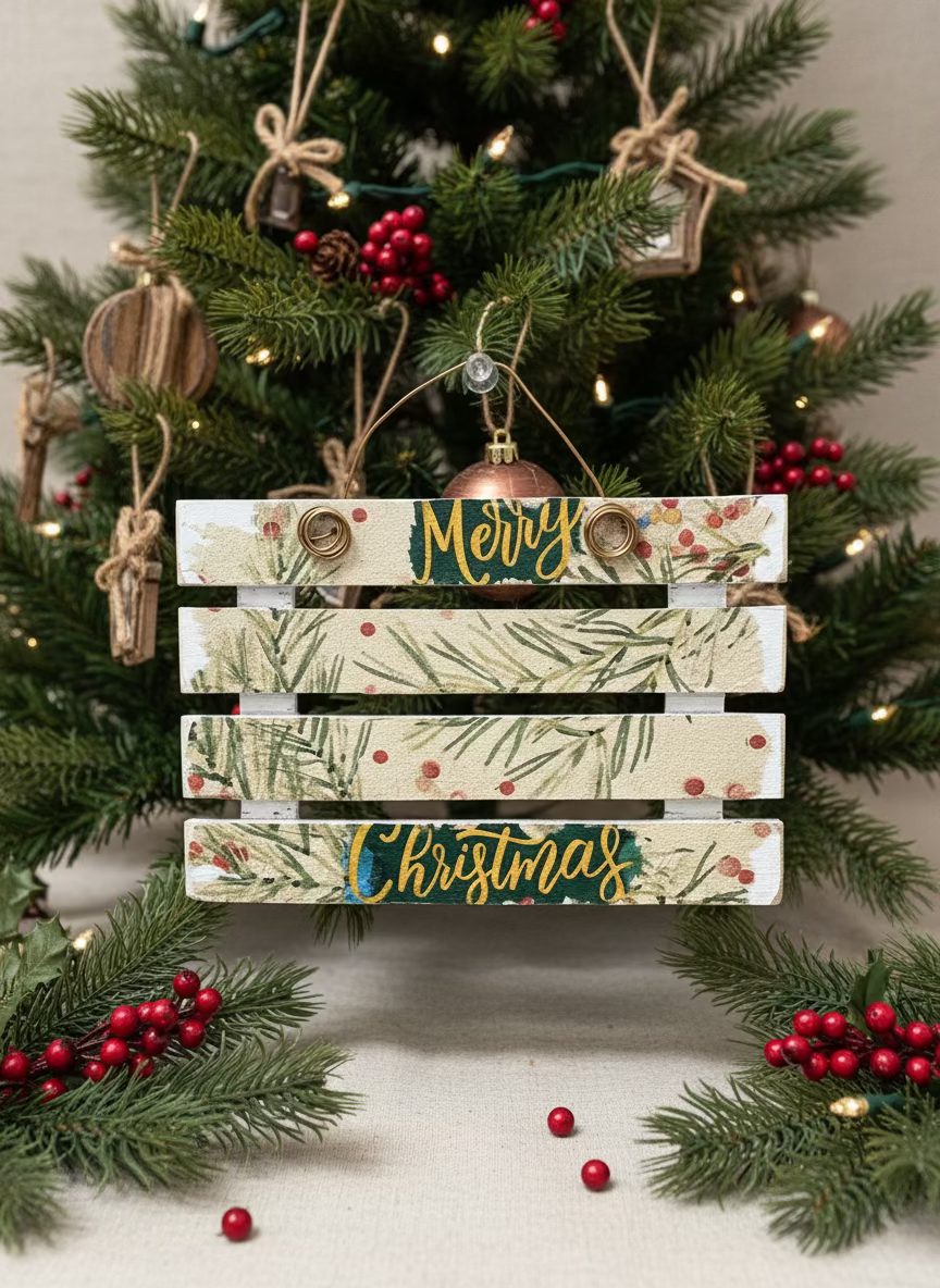 🎄 Handmade Mini Wood Slat Ornaments