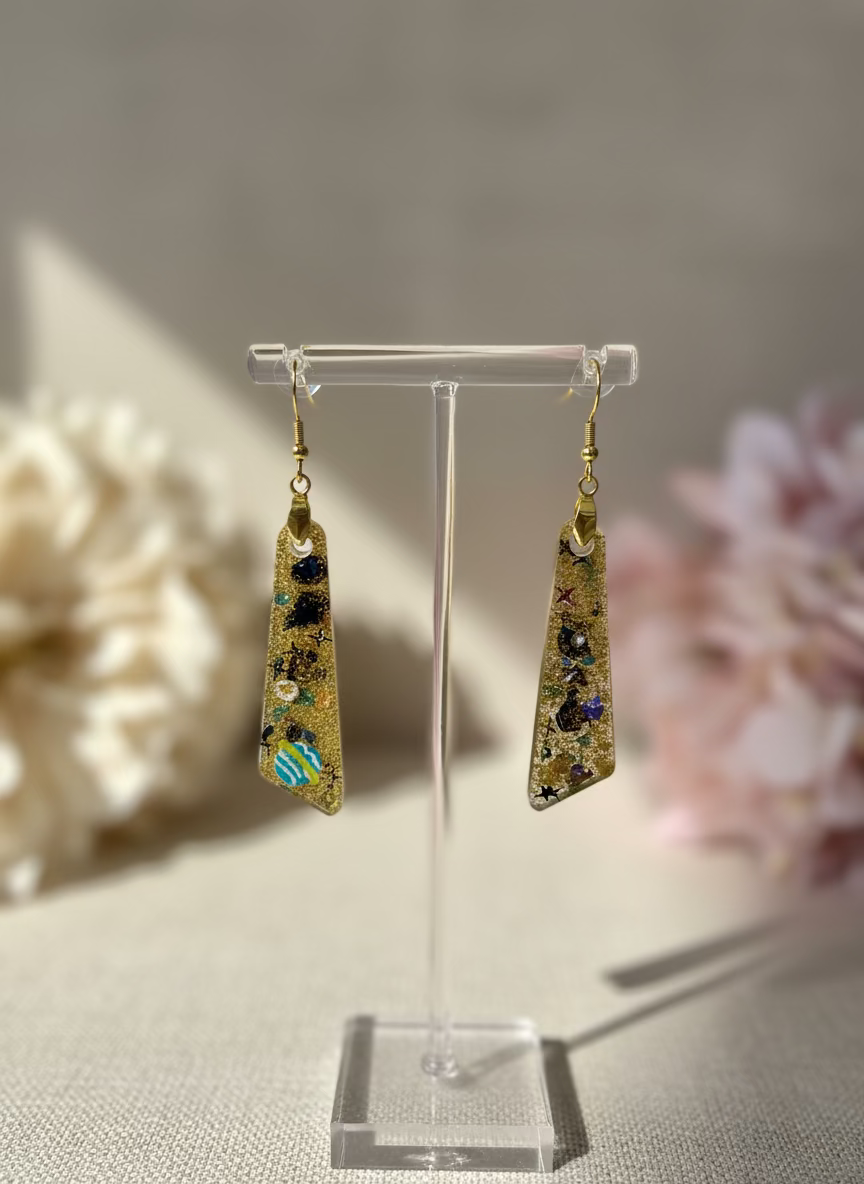 Golden Galaxy Angled-Shard Resin Dangle Earrings