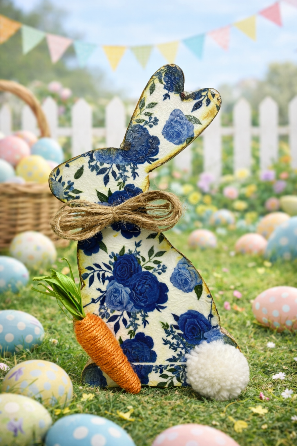 🐰 Blue Floral Bunny (Light Pattern)