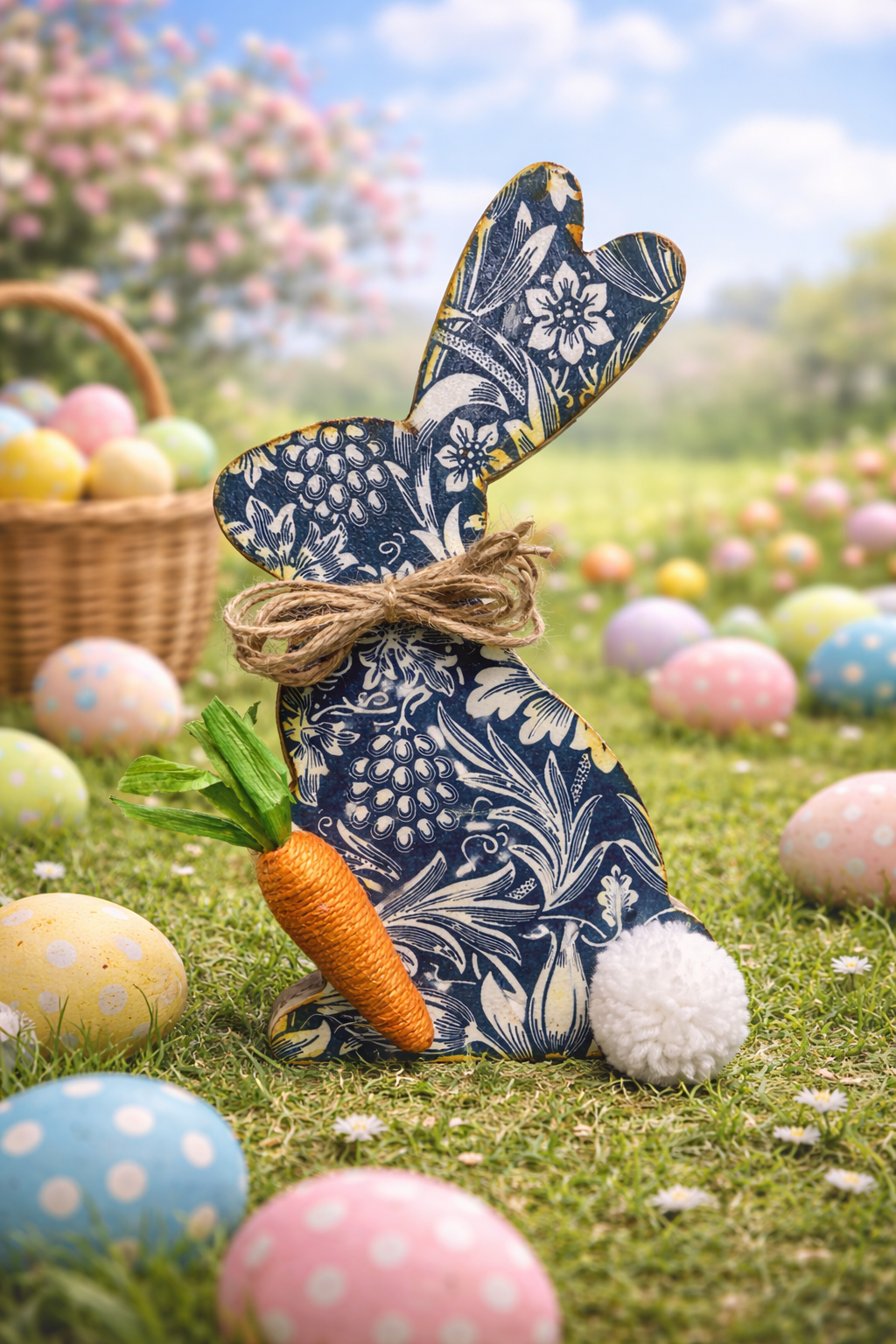 🐰 Navy Floral Bunny (Bold Pattern)