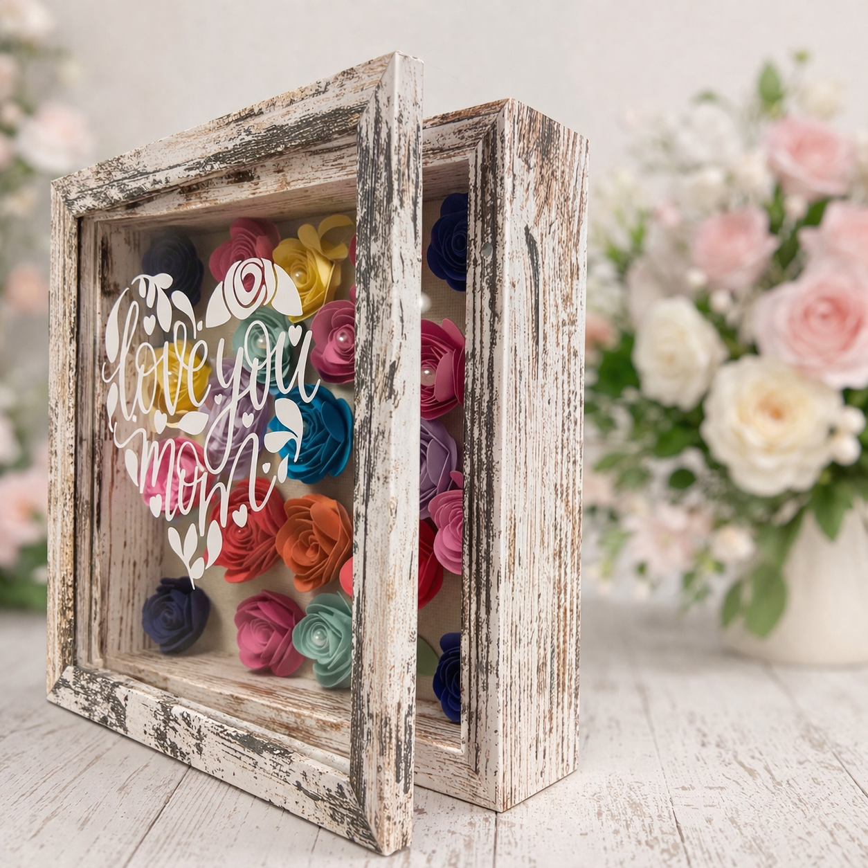 8x8 Handmade Rolled Flower Shadow Box Frame